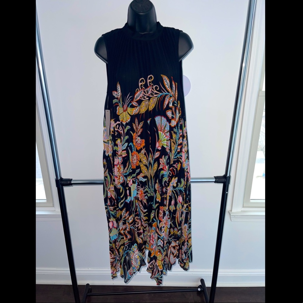 Anthropologie black floral boho dress